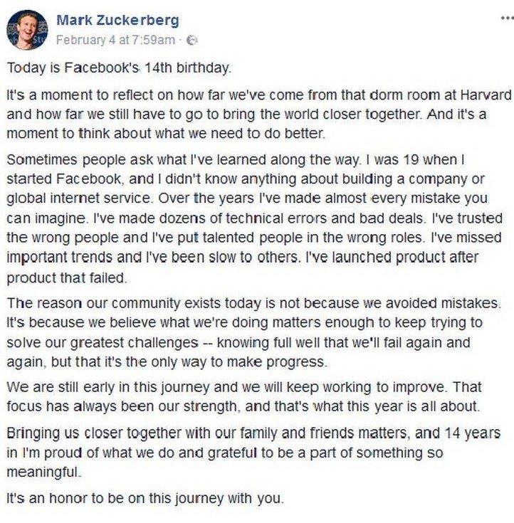 Ο Ζάκεμπεργκ γιορτάζει τα γενέθλια του Facebook με σκληρή αυτοκριτική