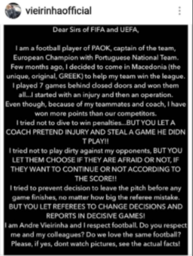 Μήνυμα Βιεϊρίνια στη FIFA με επίθεση σε Ολυμπιακό και ΑΕΚ
