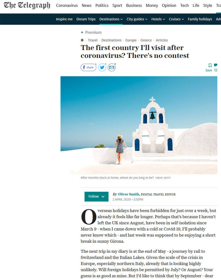 The Telegraph: Ελλάδα ο πρώτος προορισμός μετά την κρίση του κορονοϊού