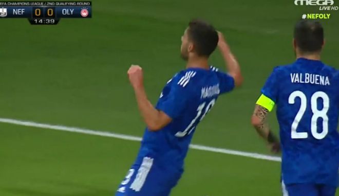 Νέφτσι – Ολυμπιακός: Πανέξυπνη ασίστ του Βαλμπουενά και προβολή του Μασούρα έφεραν το 0-1